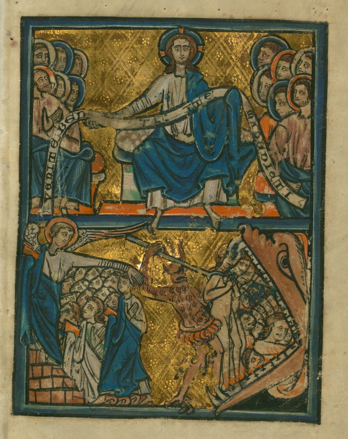 Миниатюра. Страшный суд. XIII в. Библейские миниатюры Уильяма Брайлеса, 1240-1260 гг. Оксфорд, Англия. Walters Art Museum, Балтимор, США
