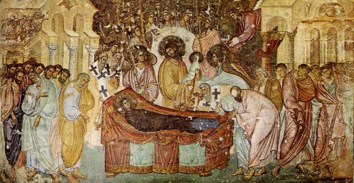 Фреска. Успение Пресвятой Богородицы. XIII в. 1265 г. Церковь Святой Троицы. Сопочаны. Сербия