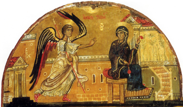 Икона. Благовещение Пресвятой Богородицы. Фрагмент тетраптиха. XII в. Монастырь св. Екатерины. Синай, Египет