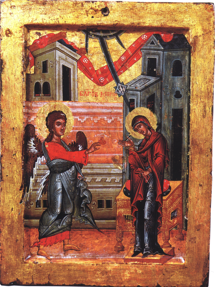 Икона. Благовещение. Около 1535 г. XVI в. Мастер Иоанн Теодоров из Грамоста. Из церкви Иоанна Предтечи, монастырь Слепче. Скопье, музей Македонии