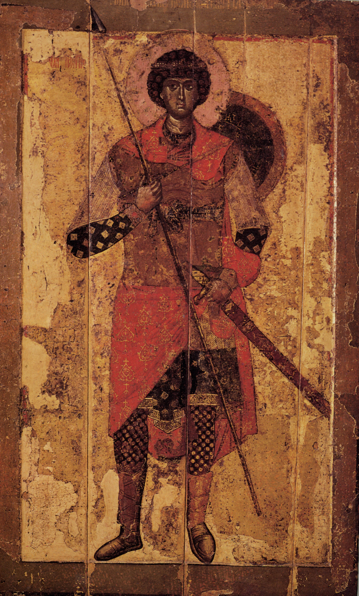 Икона. Св. вмч. Георгий Победоносец. 1130-1140-е гг. XII в. Из Георгиевского собора Юрьева монастыря в Новгороде. ГТГ, Москва