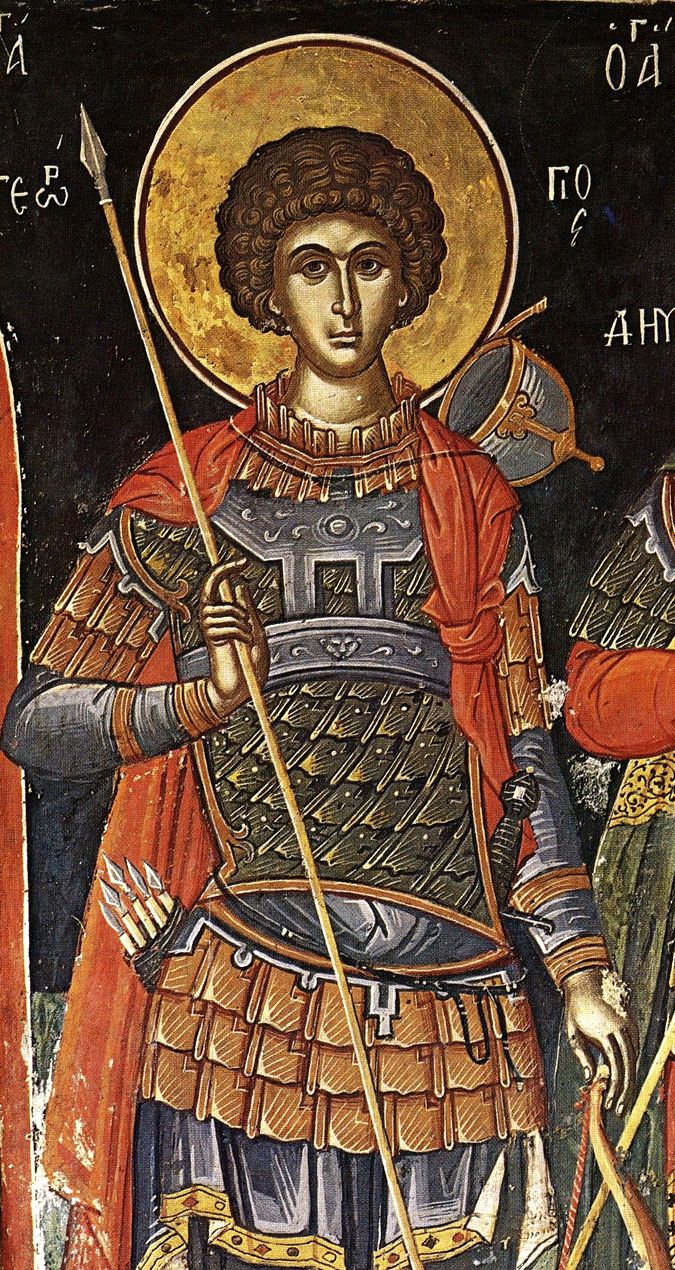 Фреска. Св. вмч. Георгий Победоносец. XVI век. Монастырь Ставроникита, Афон. Греция