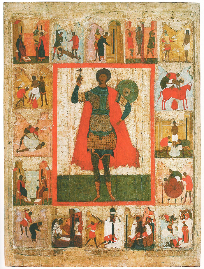 Икона. Св. вмч. Георгий Победоносец, с Житием. Начало XVI в. Из церкви св. Георгия на Красной Горке в Москве. ЦМиАР, Москва