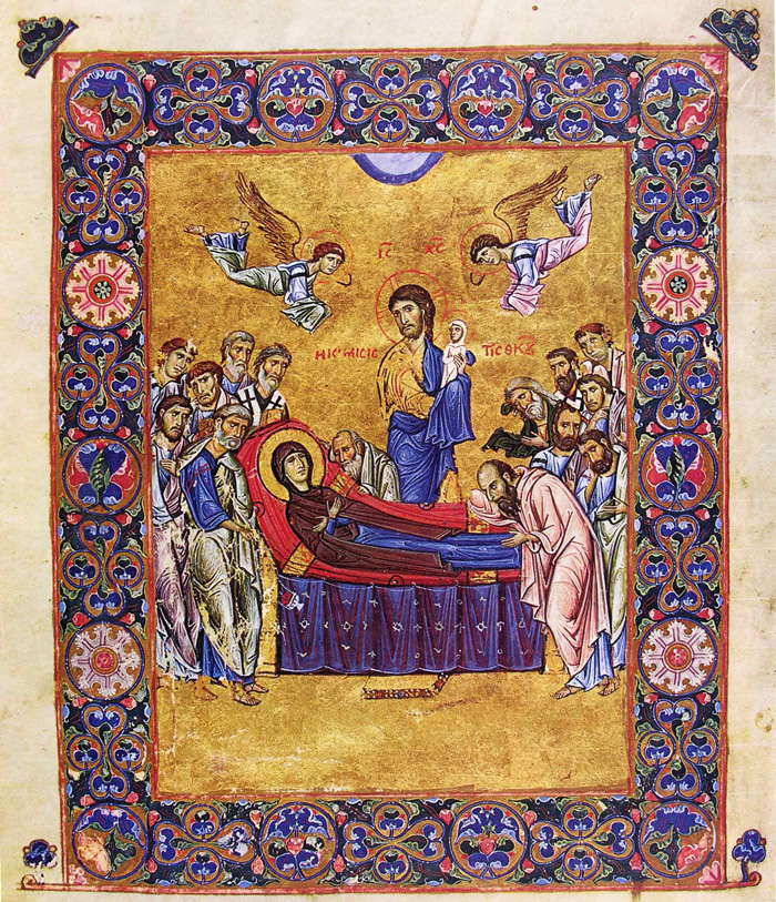 Миниатюра. Успение Пресвятой Богородицы. XI в. Византия. Афон. Греция 