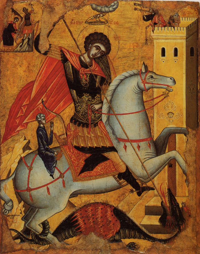 Икона. Чудо св. Георгия о змие. 1635 г. XVII в. Мастер Цангаропулос. Греция. Музей истории религии, Санкт-Петербург
