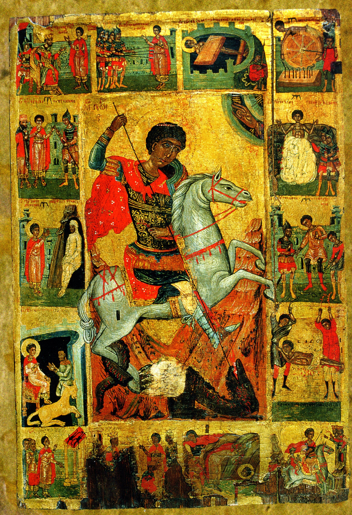 Икона. Чудо св. Георгия о змие, с Житием. Конец XV – начало XVI в. Из церкви свт. Николая, Мельник. Болгария