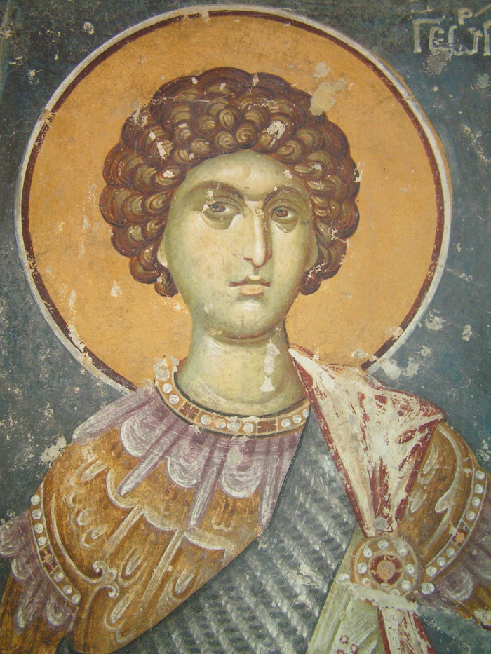 Фреска. Св. вмч. Георгий Победоносец. 1317-1318 гг. XIV в. Церковь св. Георгия Старо-Нагоричино. Македония