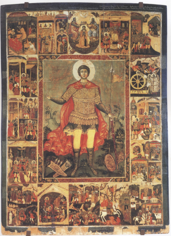 Икона. Св. вмч. Георгий Победоносец, с Житием. Начало XVIII в. Из церкви Благовещения в Ярославле. Ярославский музей-заповедник