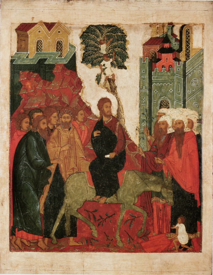 Икона. Вход Господень в Иерусалим. Около 1613 г. XVII в. Из церкви Успения с Пароменья. Псковский музей-заповедник
