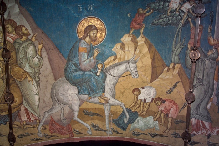 Фреска. Вход Господень в Иерусалим. XIV в. Монастырь Высокие Дечаны. Косово, Сербия