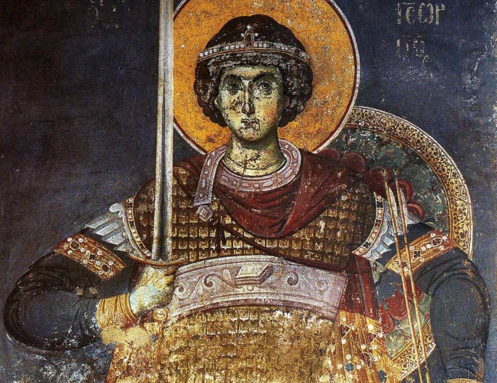 Фреска.Св.вмч.Георгий Победоносец.XIV век.Византия.Карея.Протат