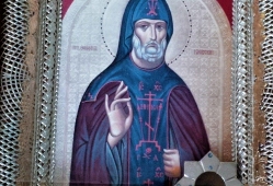 Икона преподобного Феофила Киевского, Христа ради юродивого, с мощами.