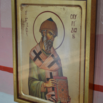 Икона свт. Спиридона Тримифунтского, освященная на мощах святителя, на острове Корфу (Греция)